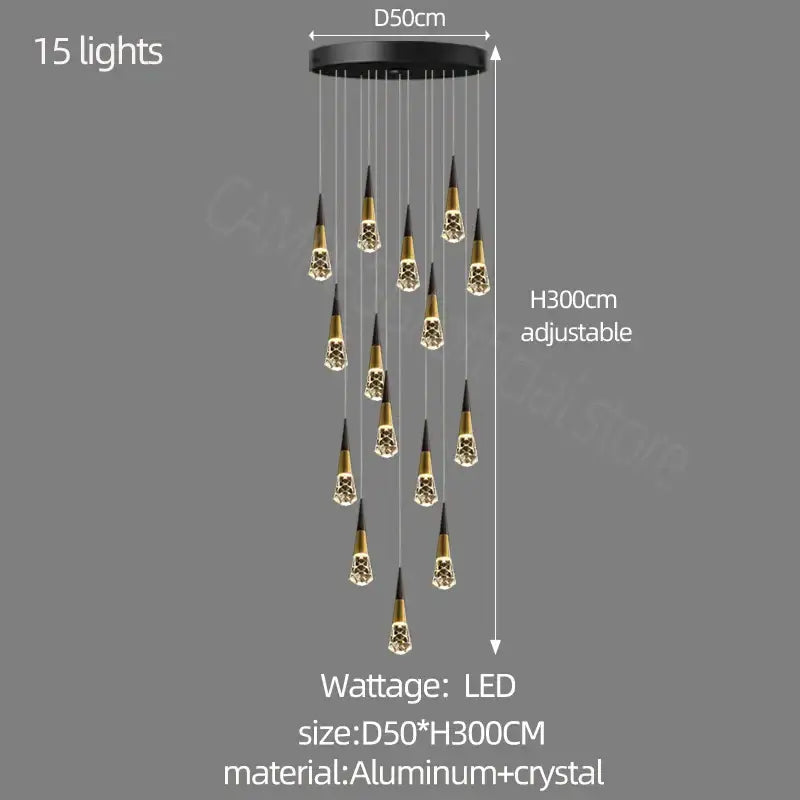 Gold Crystal Staircase Chandelier 20-Head