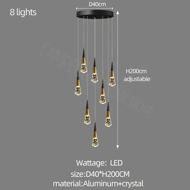 Gold Crystal Staircase Chandelier 20-Head