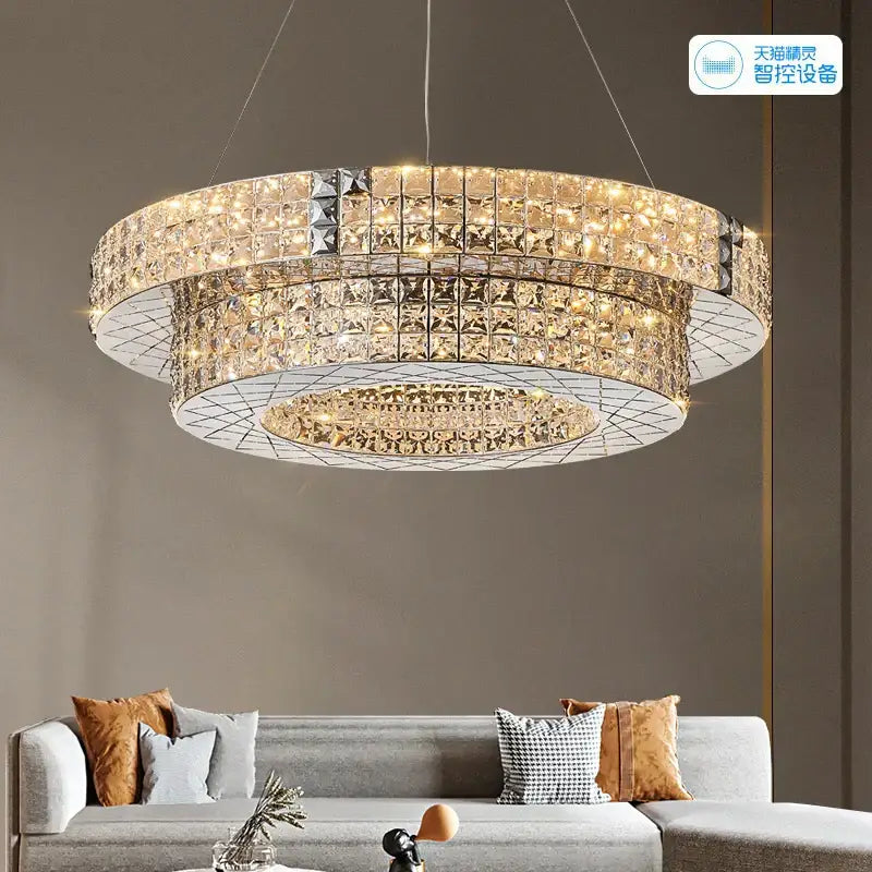 Gold Crystal Tiered Light Post-Modern Design