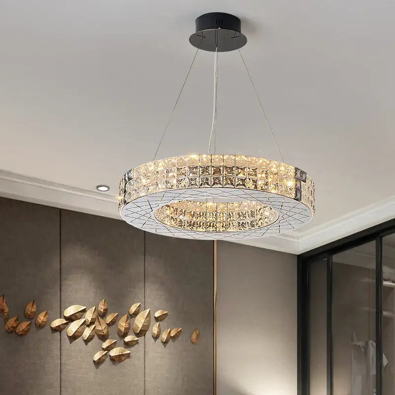 Gold Crystal Tiered Light Post-Modern Design