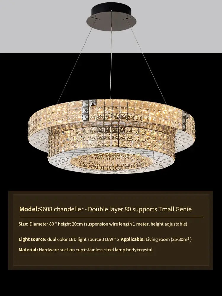 Gold Crystal Tiered Light Post-Modern Design