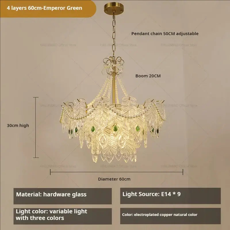 Gold Green Crystal Chandelier Light