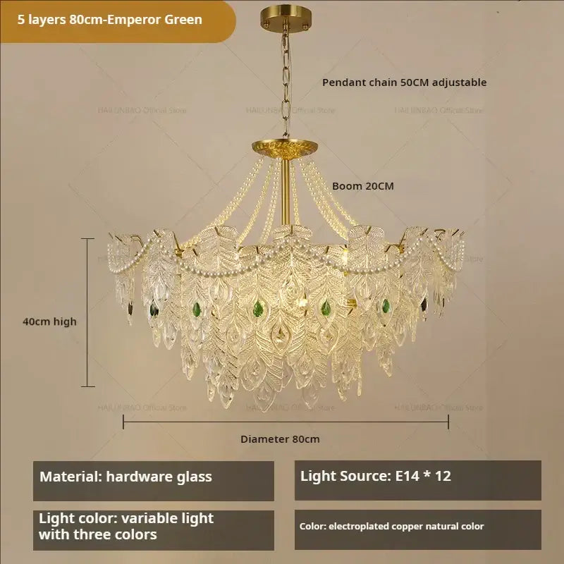 Gold Green Crystal Chandelier Light