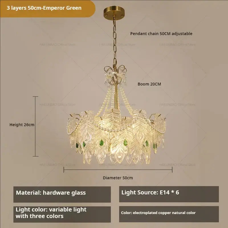 Gold Green Crystal Chandelier Light