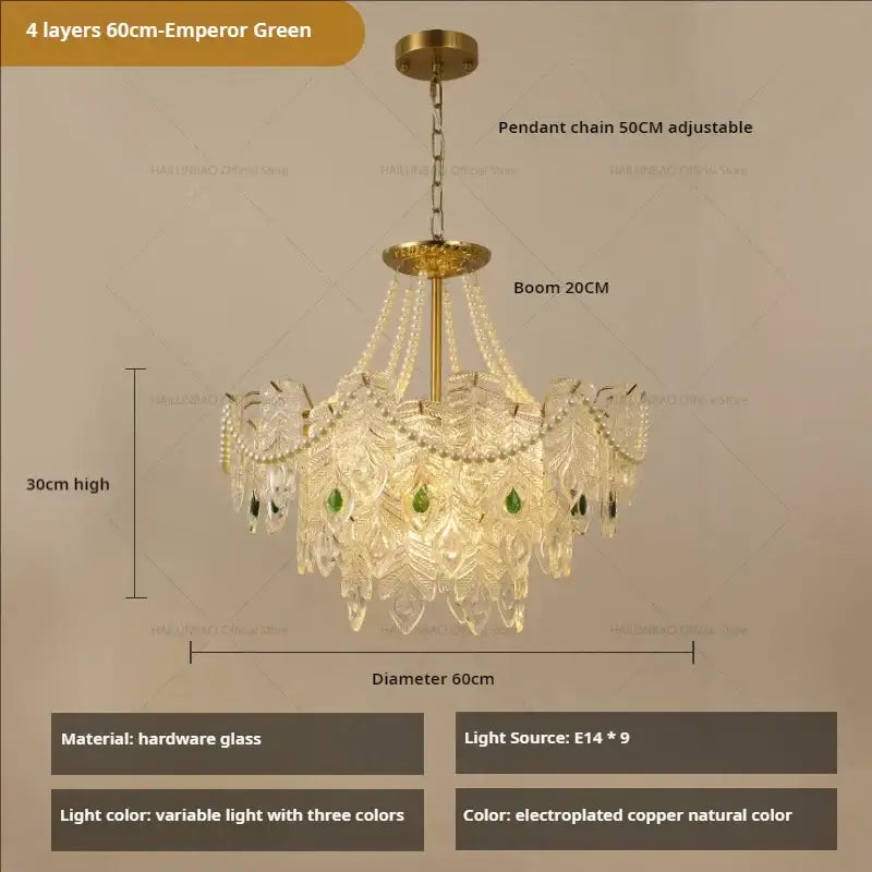 Gold Green Crystal Chandelier Light