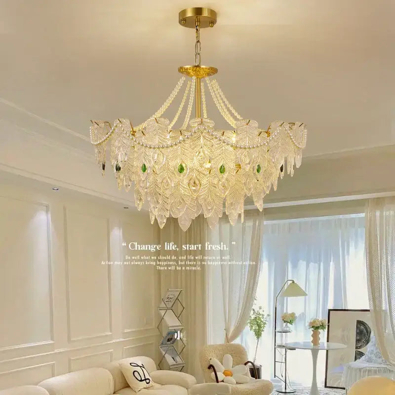 Gold Green Crystal Chandelier Light