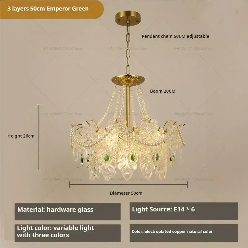 Gold Green Crystal Chandelier Light