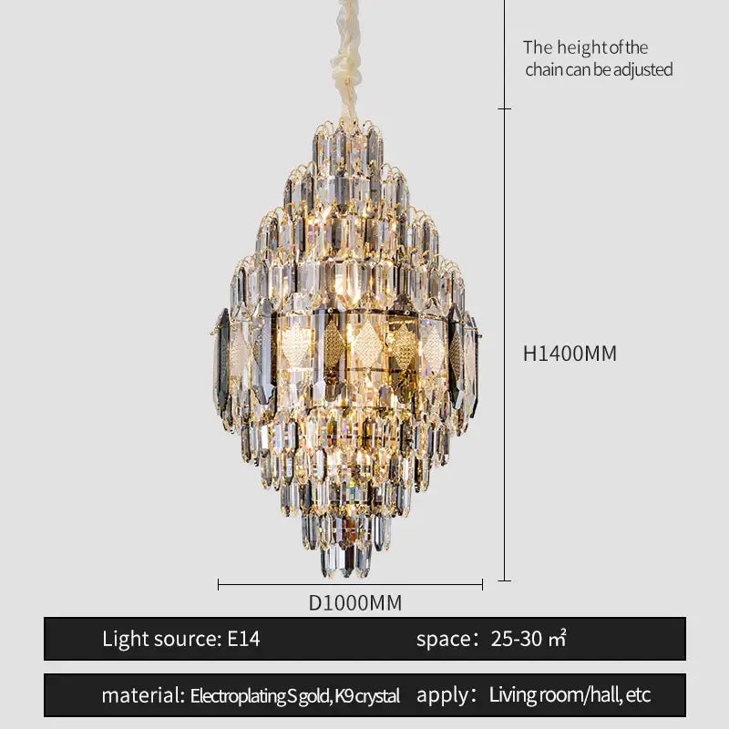 Gold Multi-Tier K9 Crystal Chandelier
