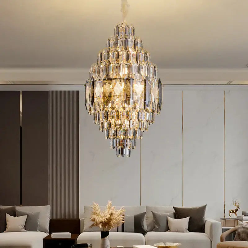 Gold Multi-Tier K9 Crystal Chandelier