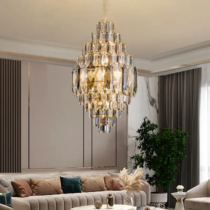 Gold Multi-Tier K9 Crystal Chandelier