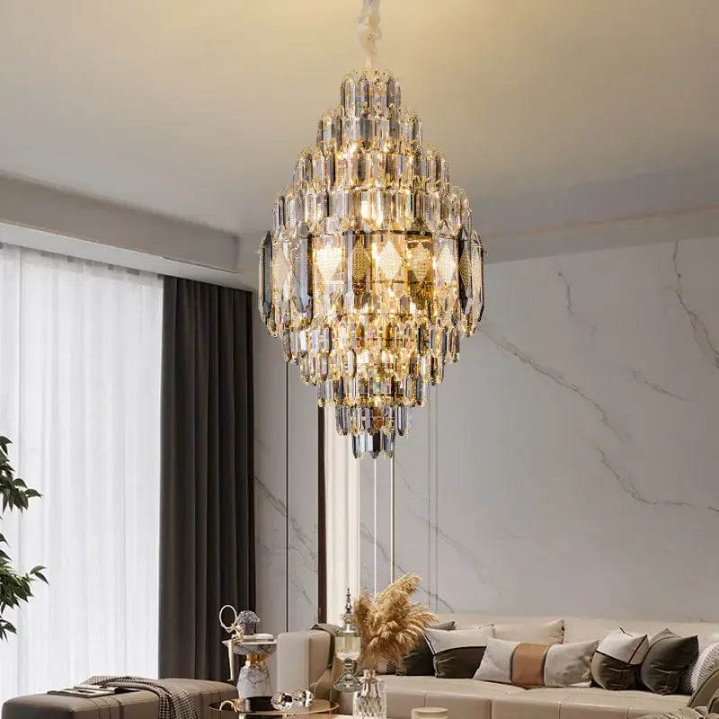 Gold Multi-Tier K9 Crystal Chandelier