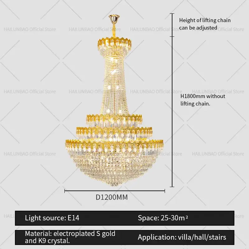Gold Crystal Tiered Chandelier Grand Living Space