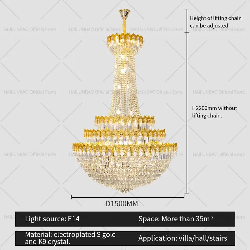 Gold Crystal Tiered Chandelier Grand Living Space