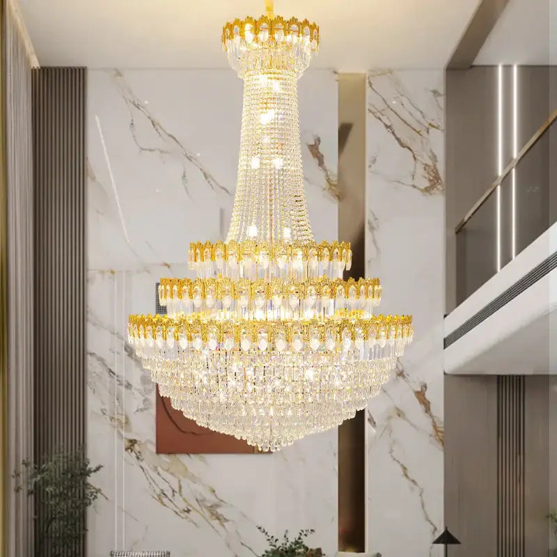 Gold Crystal Tiered Chandelier Grand Living Space