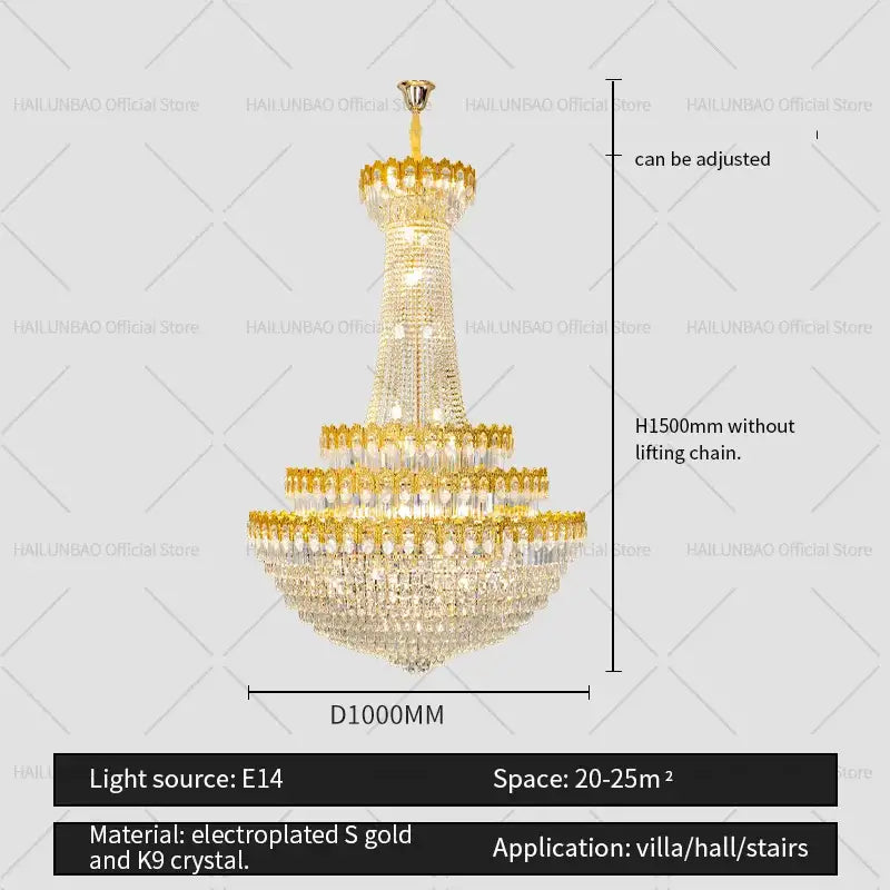 Gold Crystal Tiered Chandelier Grand Living Space