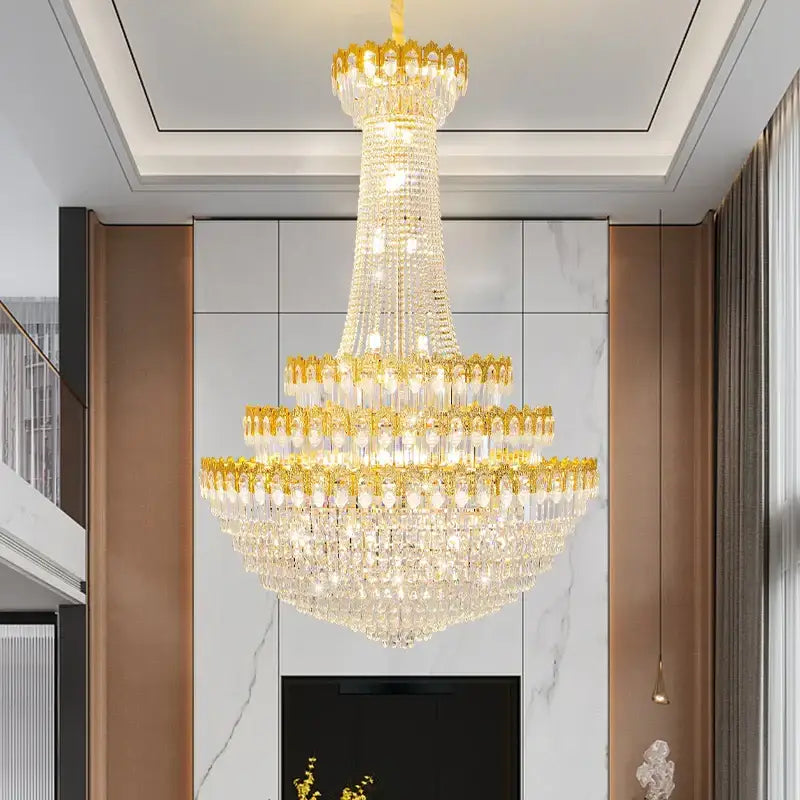 Gold Crystal Tiered Chandelier Grand Living Space