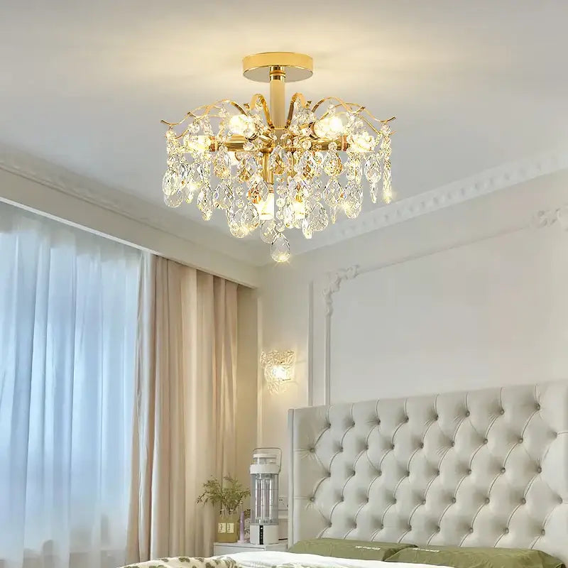 Gold Crystal Chandelier Light 14-Head Design