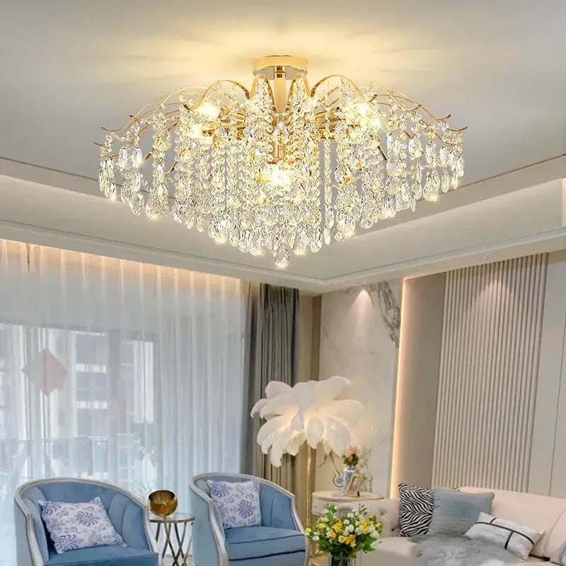 Gold Crystal Chandelier Light 14-Head Design