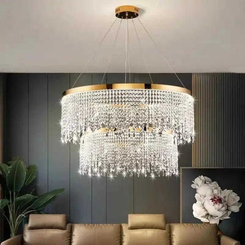 Gold Crystal Luxury Chandelier Remote Dimmable