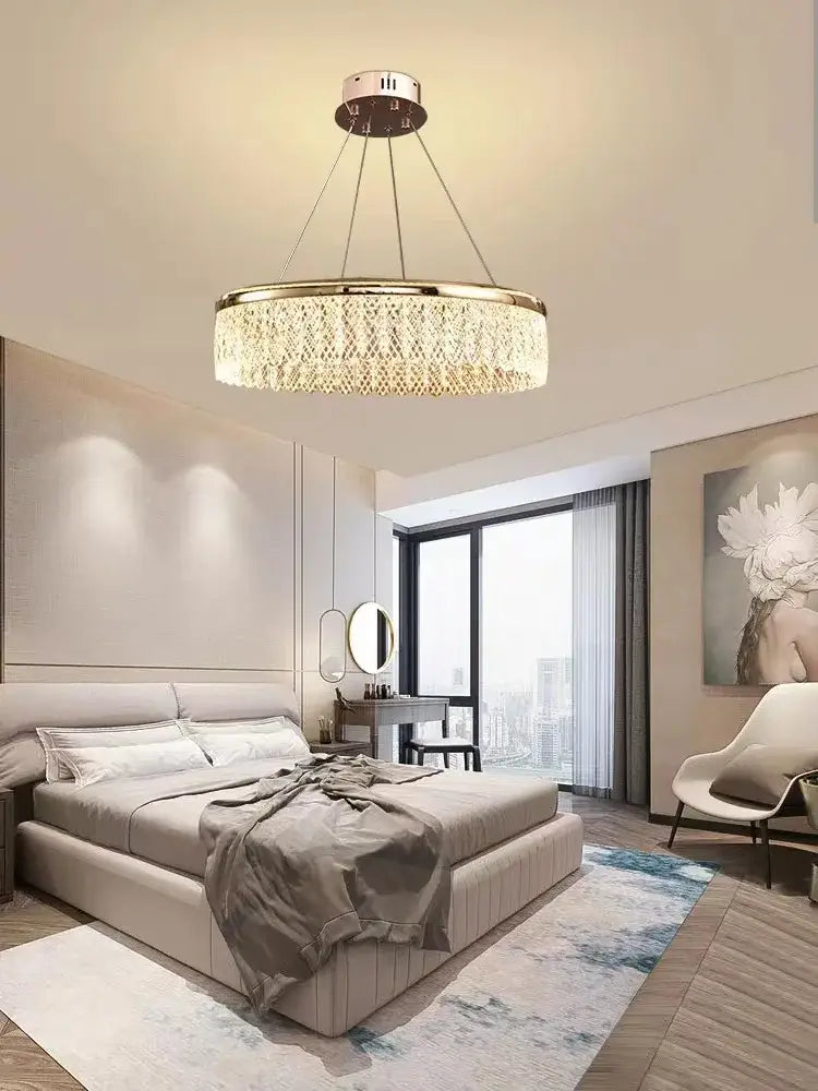 Gold Tiered Crystal Chandelier RC Dimmable
