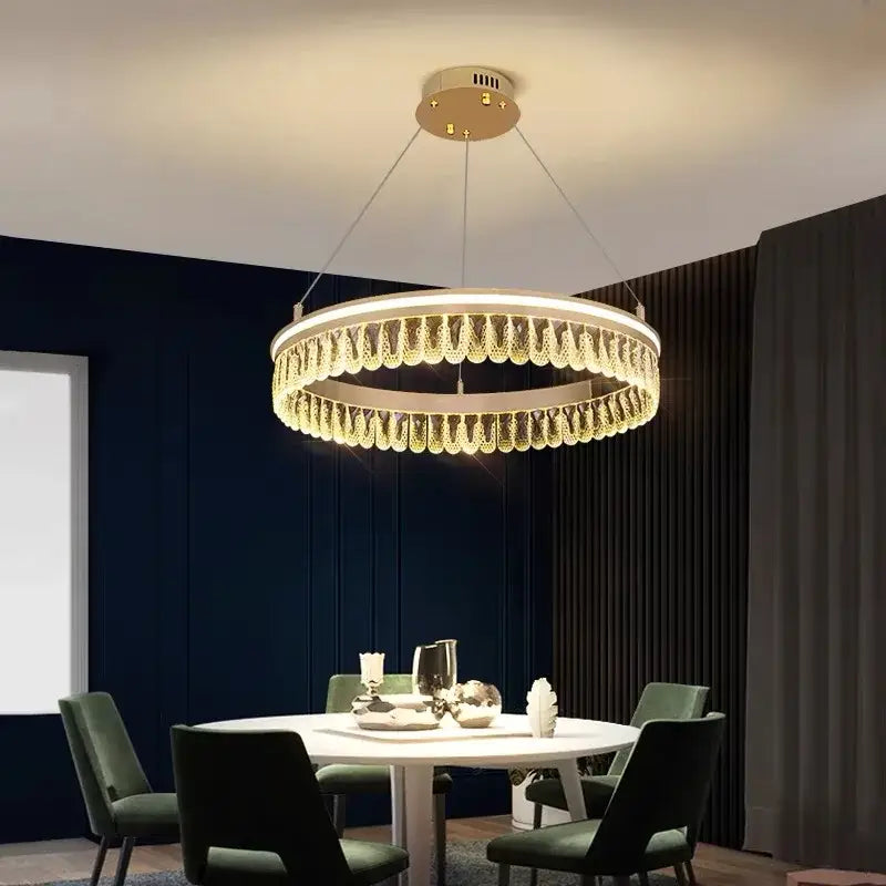 Gold Tiered Crystal Chandelier RC Dimmable