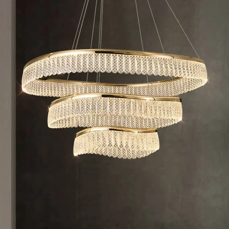 Gold Tiered Crystal Chandelier RC Dimmable
