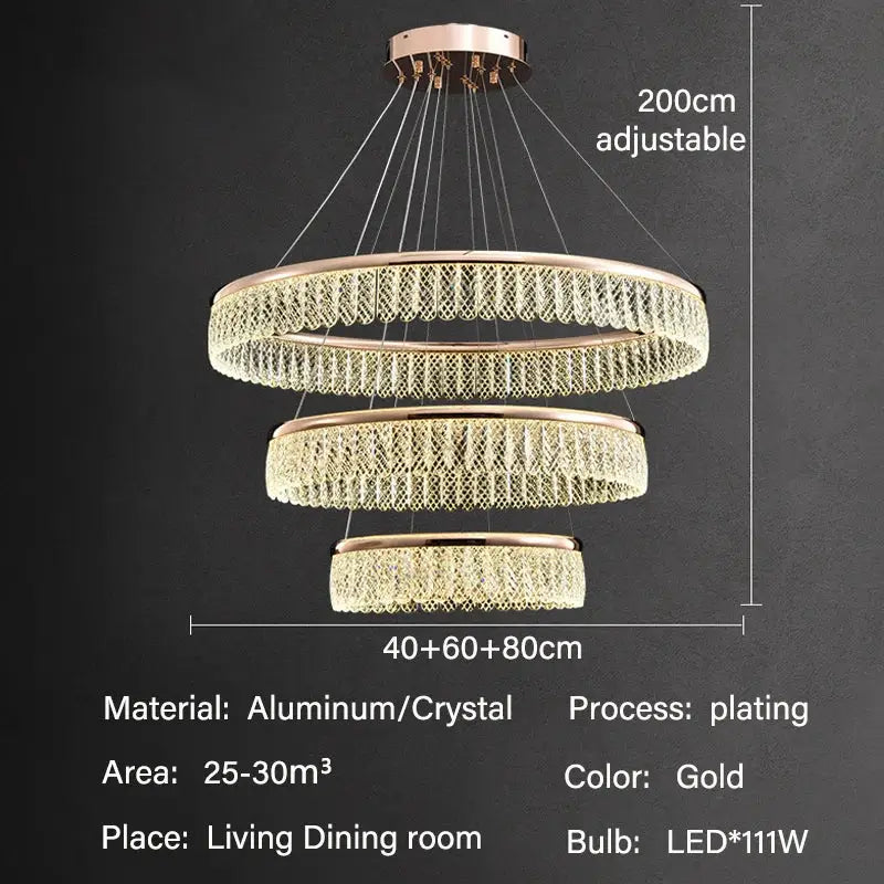 Gold Tiered Crystal Chandelier RC Dimmable