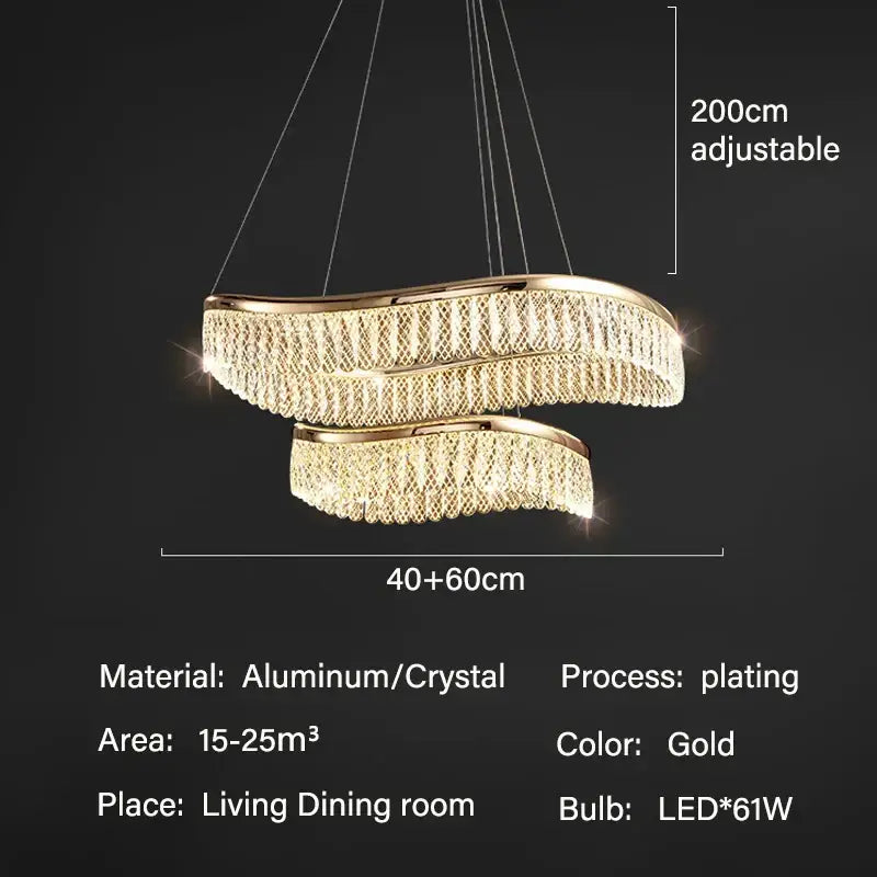 Gold Tiered Crystal Chandelier RC Dimmable