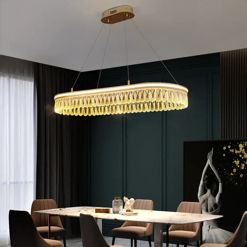 Gold Tiered Crystal Chandelier RC Dimmable