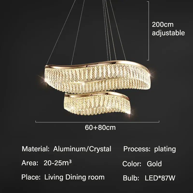 Gold Tiered Crystal Chandelier RC Dimmable