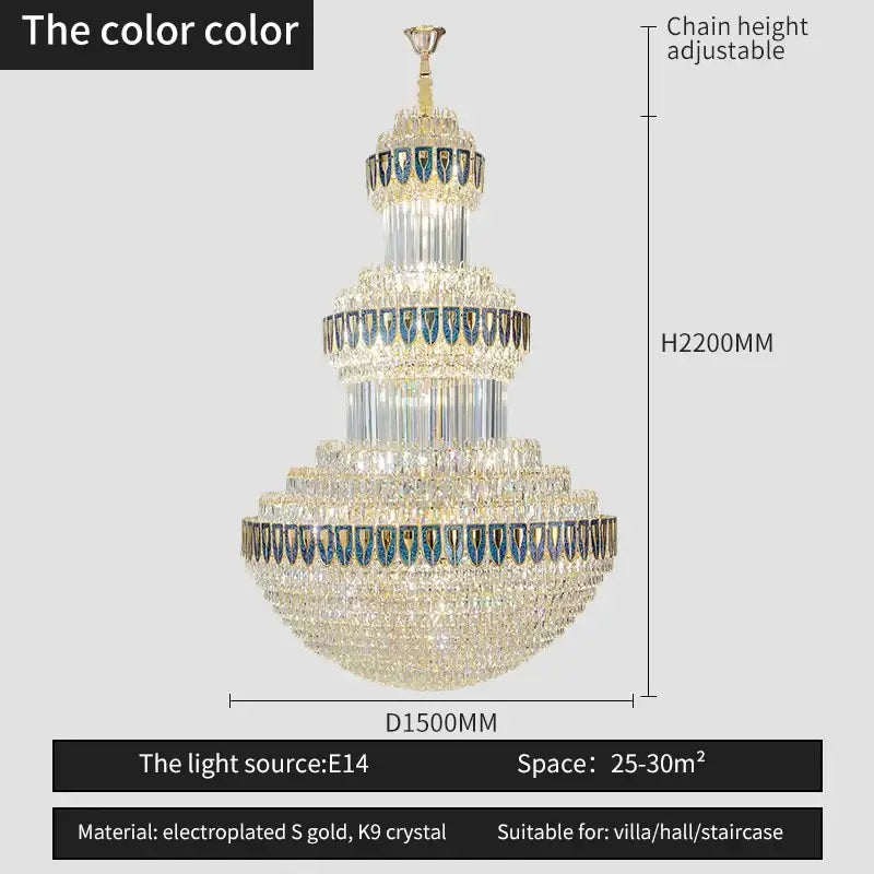 Gold Crystal Villa Chandelier For Hotels