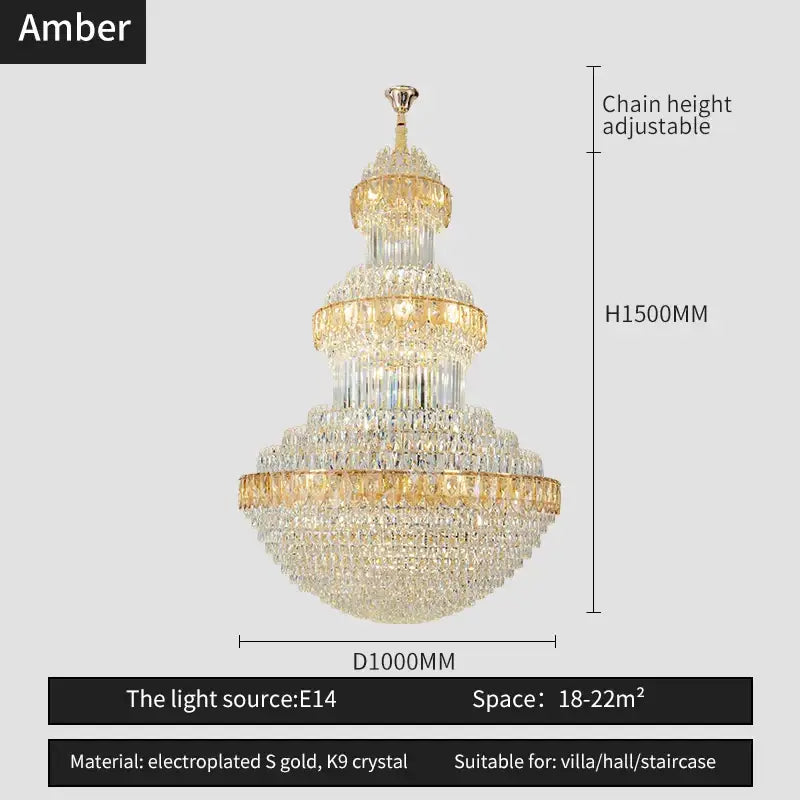 Gold Crystal Villa Chandelier For Hotels