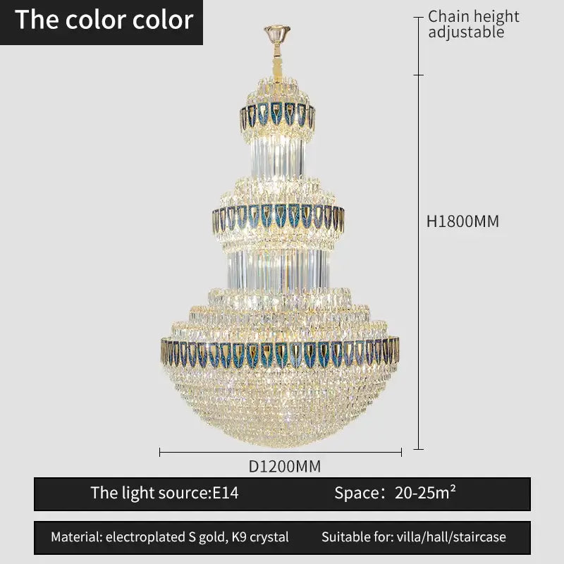 Gold Crystal Villa Chandelier For Hotels