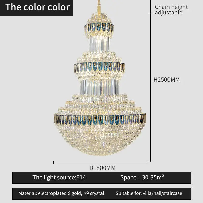 Gold Crystal Villa Chandelier For Hotels