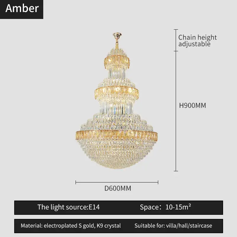 Gold Crystal Villa Chandelier For Hotels