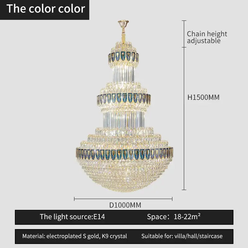 Gold Crystal Villa Chandelier For Hotels