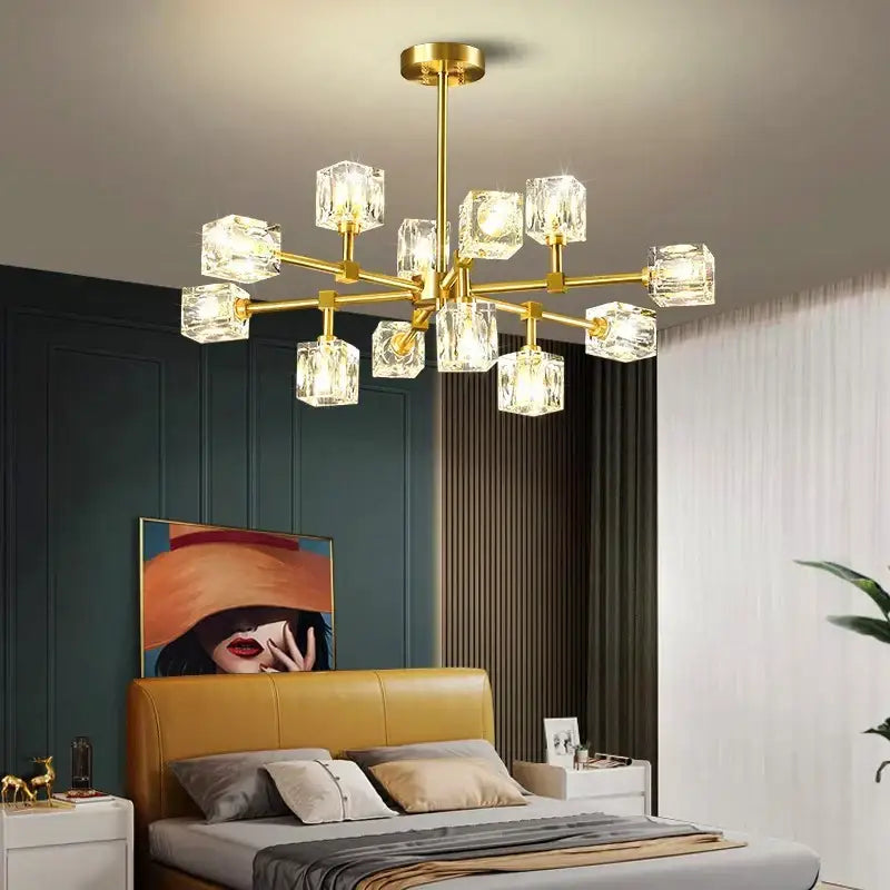 Gold Cube Crystal Chandelier