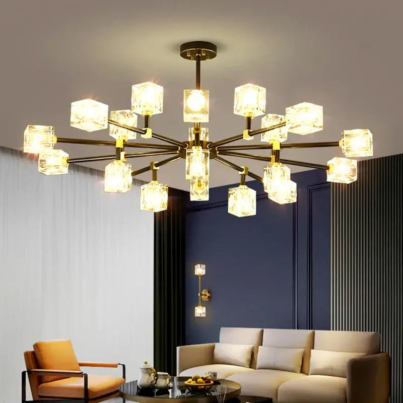 Gold Cube Crystal Chandelier