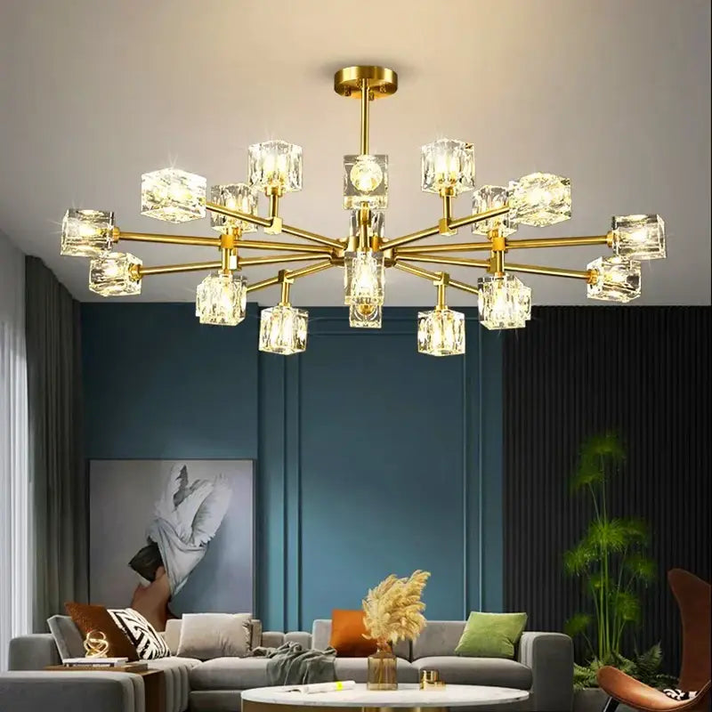 Gold Cube Crystal Chandelier