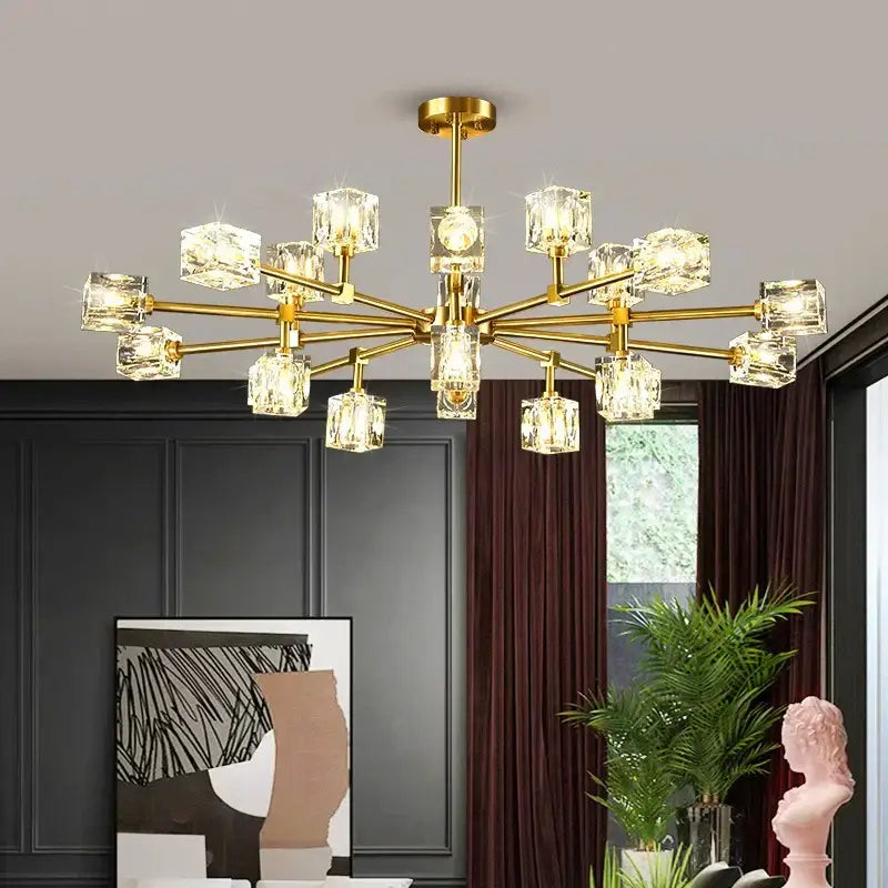Gold Cube Crystal Chandelier