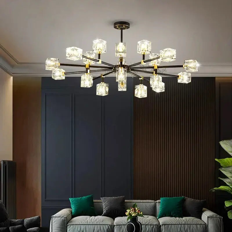 Gold Cube Crystal Chandelier