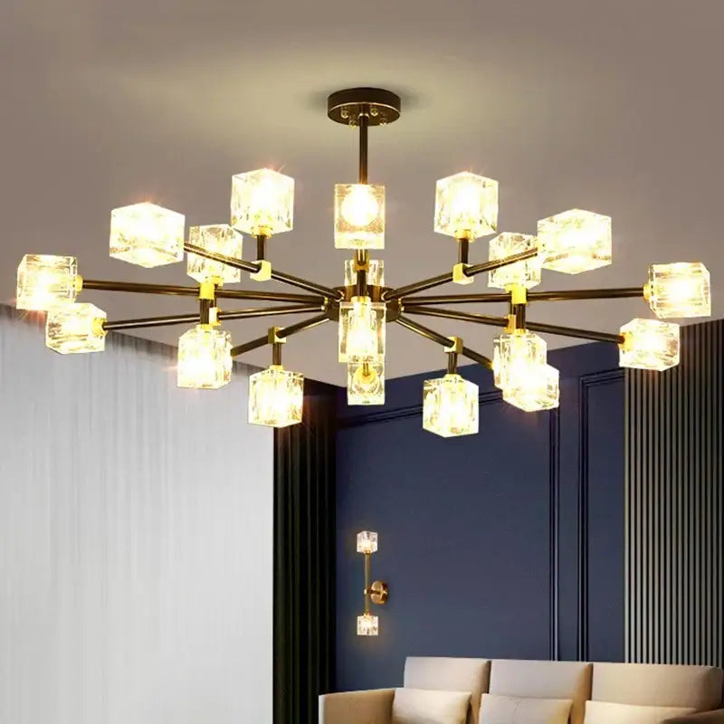 Gold Cube Crystal Chandelier