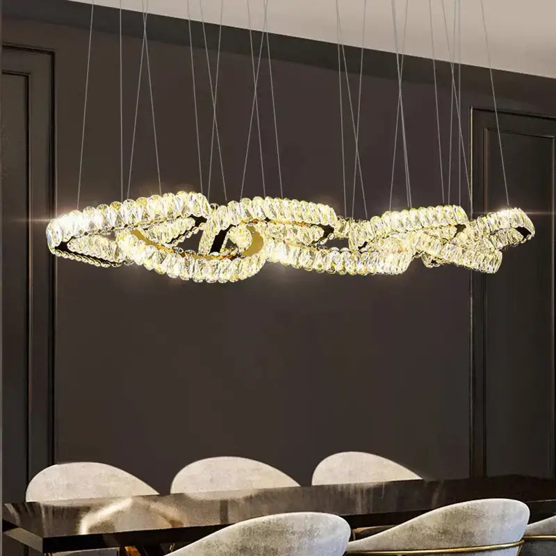 Silver Crystal Pendant Light Adjustable Design