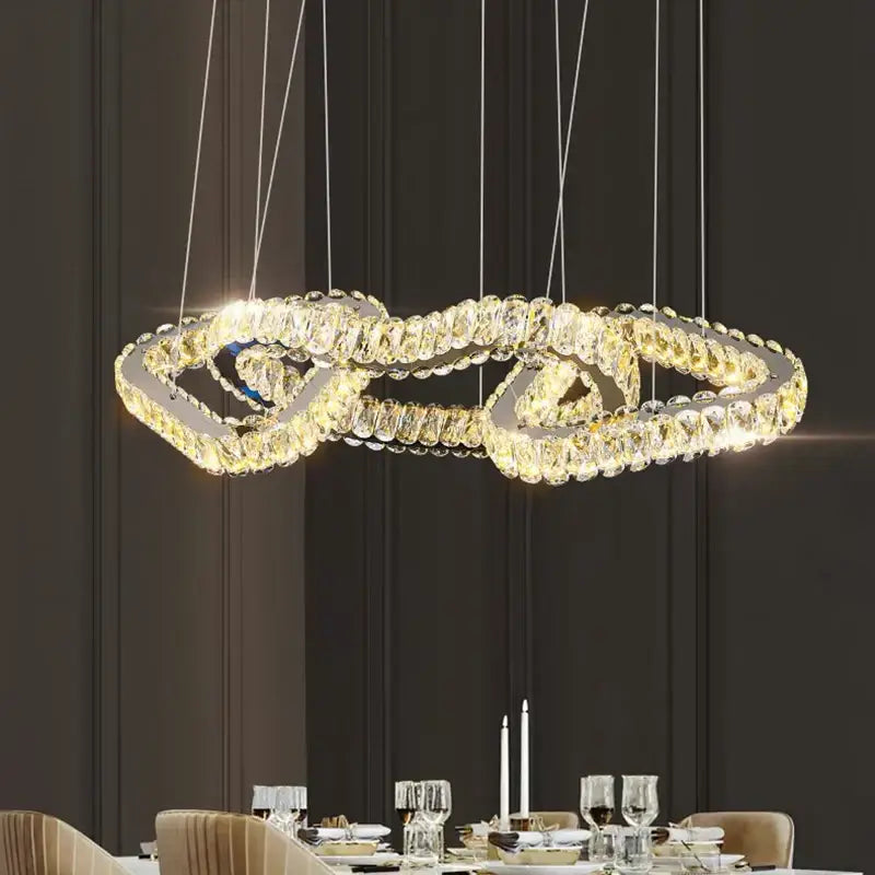 Silver Crystal Pendant Light Adjustable Design