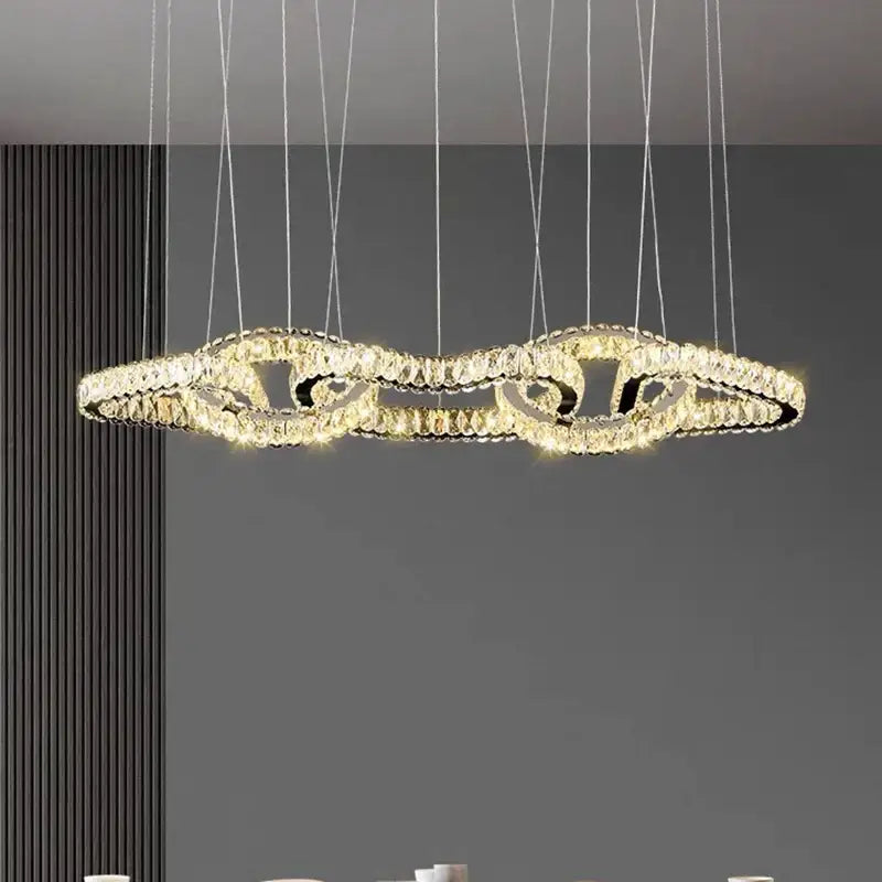 Silver Crystal Pendant Light Adjustable Design
