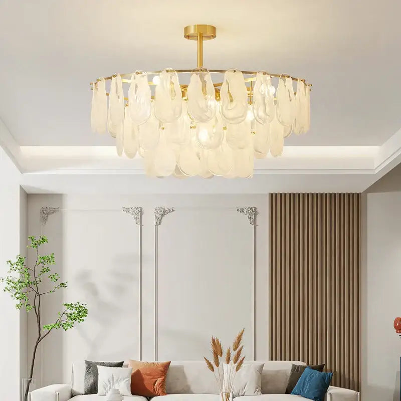 Brass Leaf Crystal Chandelier