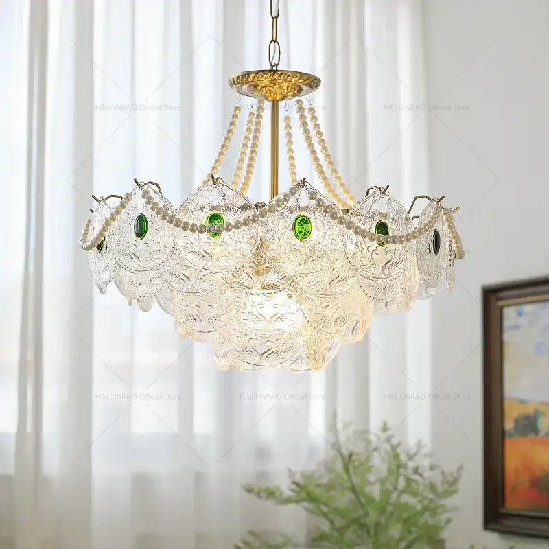 Gold Pearl Crystal Chandelier