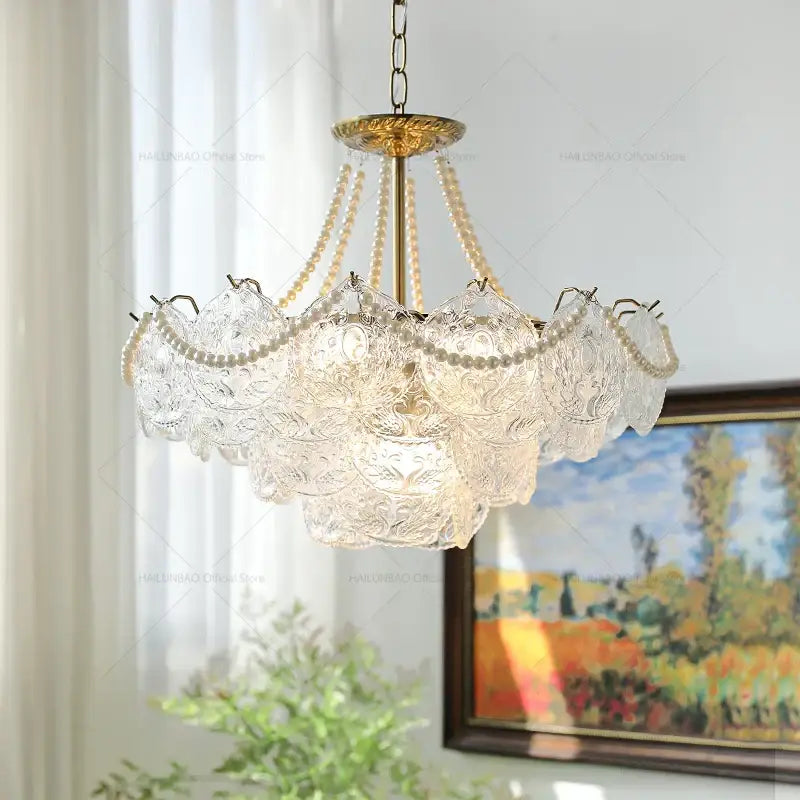 Gold Pearl Crystal Chandelier