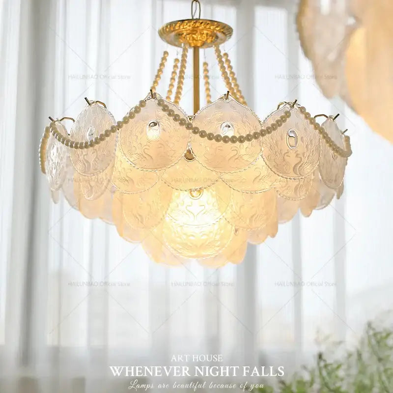 Gold Pearl Crystal Chandelier
