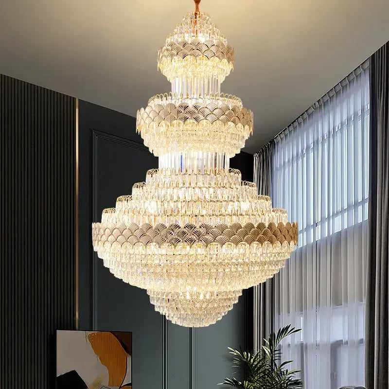 Gold Duplex Crystal Staircase Chandelier
